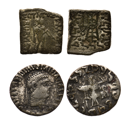 Indo - Greek, Apoliodotos II (110-80 BC) Silver Drachma (2), Obv: Diademed bust of king fa