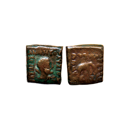 Indo-Greek, Lysias (BC130–120) , Copper Drachma, 8.81gm, Obv: Bust of herakles to right, R