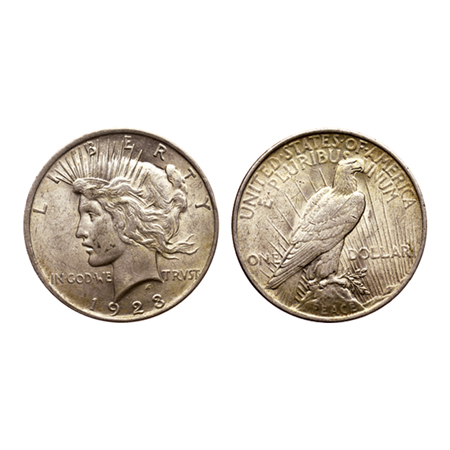 USA Dollar, Silver Peace Dollar, 26.69gm, 1923 AD, Obv: Liberty head left, date below Rev: