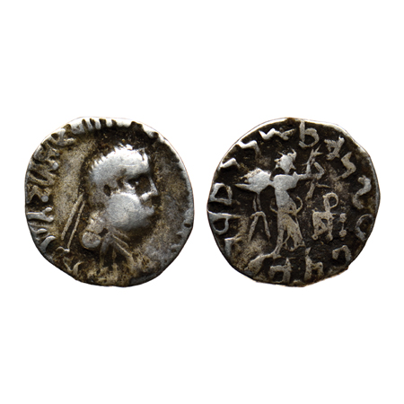 Indo-Greek, Starto I (25 BC–10), Silver Drachma, 2.29gm, Obv: Diademed bust of king to rig