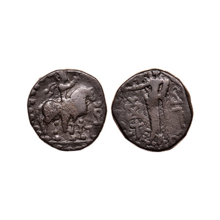 Indo-Scythians, Azes II, Copper Drachma, 10.01gm, Obv: Diademed king on horseback on right