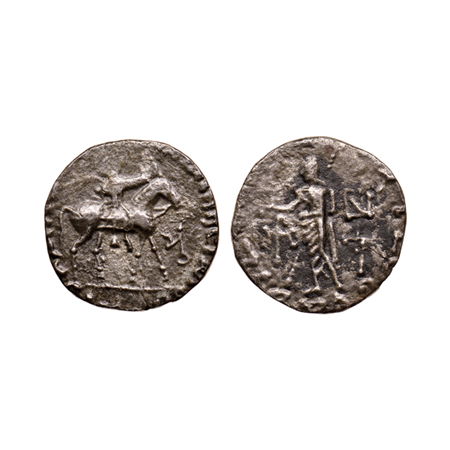 Indo-Scythians, Azes II, Silver Tetradrachm, 7.84g, Obv: King mounted on a horse to right,