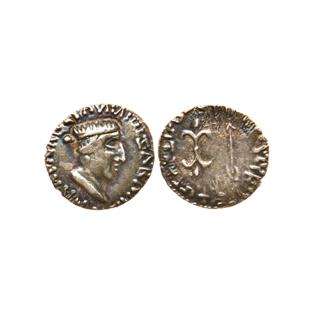 Western Kshtrapas, Nahapana (119-124 AD), Silver Drachma, 2.11gm, Obv: Bust of king Nahapa