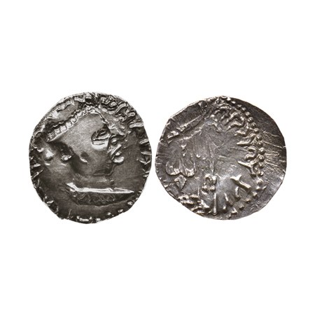 Western Kshtrapas, Nahapan, Silver Drachma, 2.49gm, Error on rev, Obv: Bust of king Nahapa