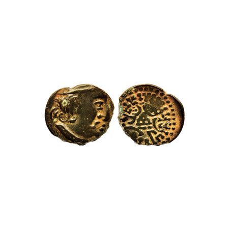 Traikutakas, Dharasena, Silver Drachma, 1.36gm, Obv: Profile bust of king facing to right,
