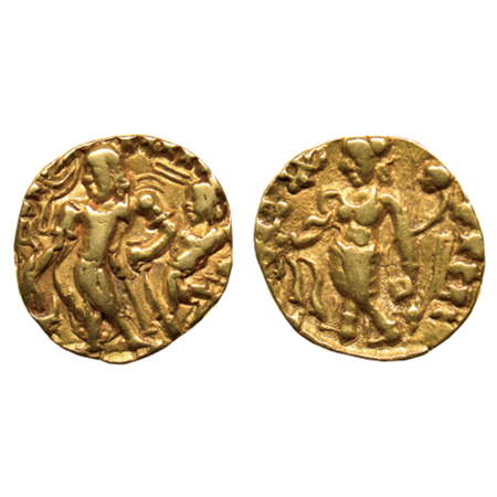Guptas, Chandragupta II, Gold Dinar, 7.75gm, Chhatra Type (without Chhatra/ parasol), Obv: