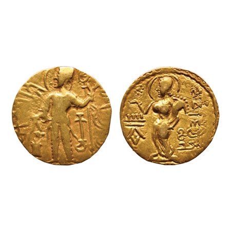 Guptas, Samudragupta (c. 330-370 AD), Gold Dinar, 7.22g, Kacha Type, Obv: King standing to