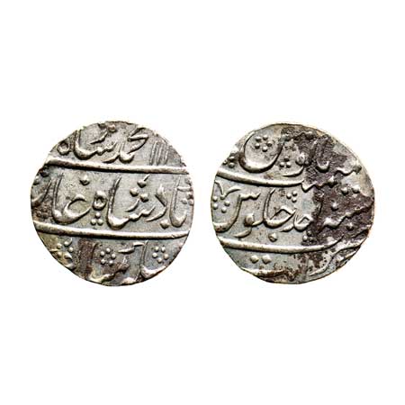 Muhammad Shah, Silver Rupee, 11.53gm, Kanbayat Mint, AH 1131/RY Ahad (1), black rust depos