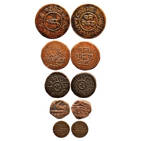 Nawanagar, Copper (5 coins) 3, 2 & ½ Dokda, Vibhaji (VS 1909-1951/ 1852-1894 AD), VS 1928 