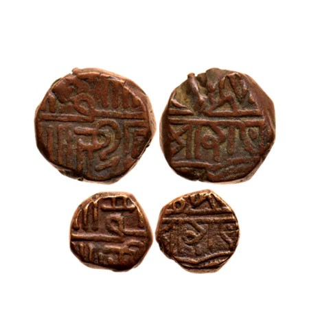 Porbandar, Copper (2 coins) Trambiyo & Dokdo, in the name of Sri Rana. KM Y30 & 31. Very F