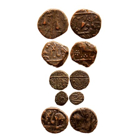 Rampur, Copper Paisa (5 coins), Anonymous Issues, persian legend with spear, whisk, sword 