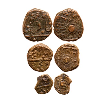 Rampur, Copper Paisa (3 coins), Anonymous Issues, persian legend with Sun face. Very Fine,