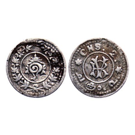 Travancore, Silver Chuckram, 0.76gm, Rama Varma VI (ME 1062-1101/ 1885-1924 AD), RV monogr