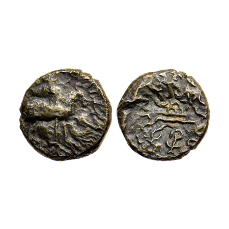 Western Kshatrapas, Rudrasimha I s/o Rudradaman, Potin Unit, 2.10gm, Obv: Bull walking to 
