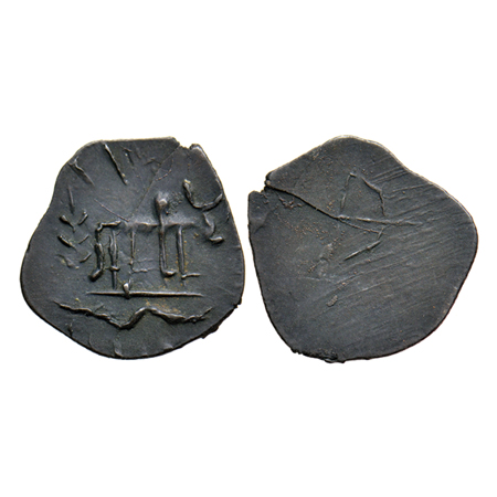 Post - Satavahana, Banavasi Region, Copper Base Alloy, 0.83gm, Obv: Bull walking to right,