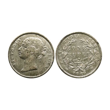 Victoria Queen, Silver Rupee, 1840/Calcutta Mint, Divided Legend, 25 Berries, WW raised, r