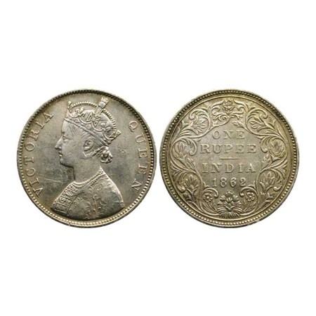 Victoria Queen, Silver Rupee, 1862/Bombay Mint, B/II-0/10, Unlisted in Pridmore. Very Fine