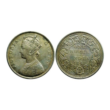 Victoria Queen, Silver Rupee, 1862/Bombay Mint, B/II-2/3, F. Pridmore 74. About Very Fine,
