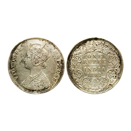 Victoria Empress, Silver Rupee, 1881/Calcutta Mint, AI I, C incuse. F. Prid 119. Mud Depos