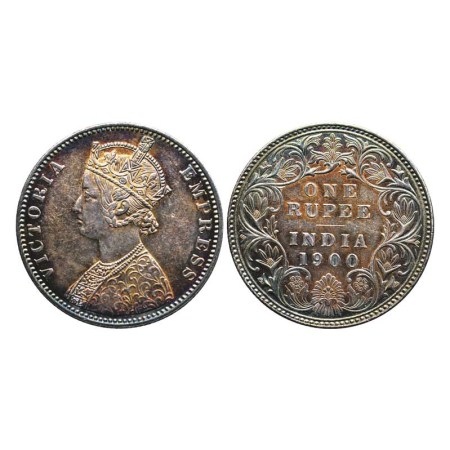 Victoria Empress, Silver Rupee, 1900/Bombay Mint, A3 I, B incuse, Blue Toned. F.Pridmore 1