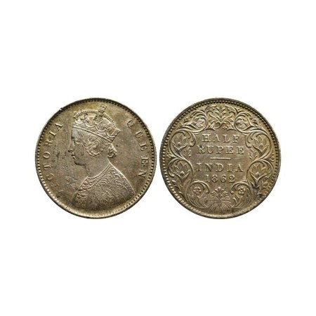 Victoria Queen, Silver ½ Rupee, 1862/Calcutta Mint, A/I, F. Pridmore 255. About Very Fine 