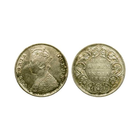 Victoria Queen, Silver ½ Rupee, 1862/Bombay Mint, B I/II, F. Pridmore 258. Very Fine +, Sc