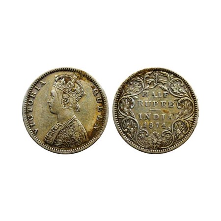 Victoria Queen, Silver ½ Rupee, 1874/Bombay Mint, B2 II, F. Pridmore 285. Extra Fine, Rare