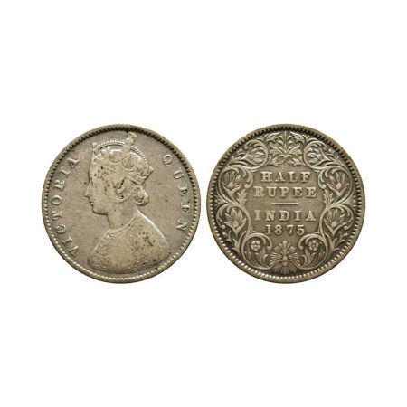 Victoria Queen, Silver ½ Rupee, 1875/Calcutta Mint, A/I, F. Pridmore 260. Very Fine, Scarc
