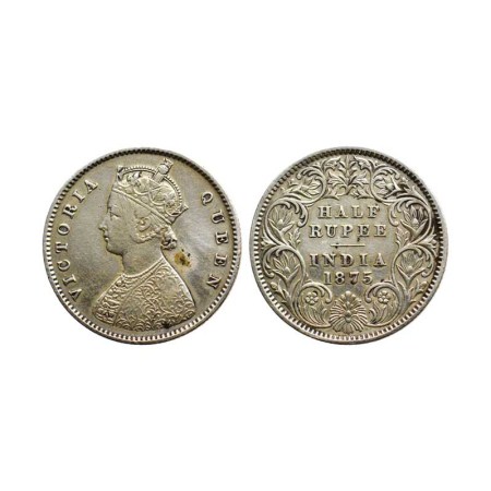 Victoria Queen, Silver ½ Rupee, 1875/Calcutta Mint, A I, F. Pridmore 260. Very Fine +, Sca