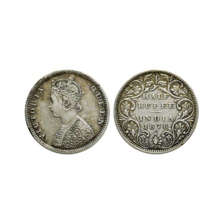 Victoria Queen, Silver ½ Rupee, 1876/Bombay Mint, B2/II, F. Pridmore 287. About Extra Fine