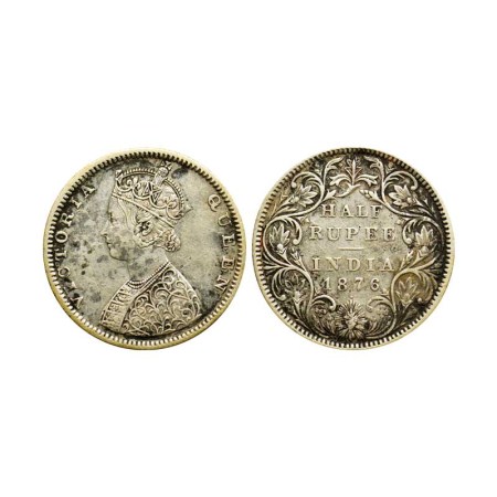 Victoria Queen, Silver ½ Rupee, 1876/Bombay Mint, B2 II, bead. F. Pridmore 287. Very Fine 