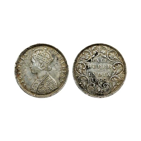 Victoria Empress, Silver ½ Rupee, 1877/Bombay Mint, B2 II, F. Pridmore 288. Extra Fine, Ra