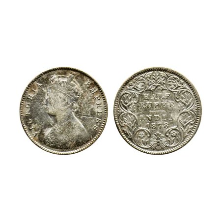 Victoria Empress, Silver ½ Rupee, 1878/Calcutta Mint, A/I, F. Pridmore 262. Good Condition