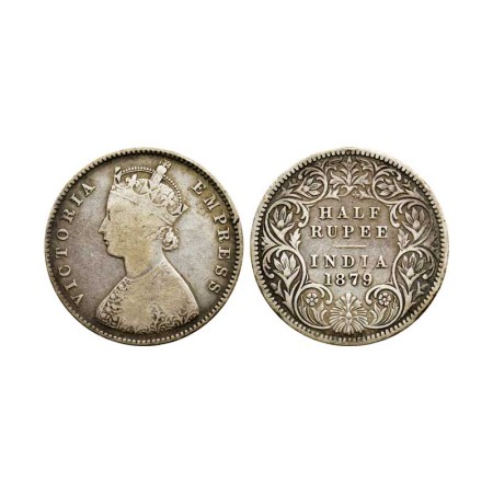 Victoria Empress, Silver ½ Rupee, 1879/Calcutta Mint, A I, F. Pridmore 263. Fine, Rare.