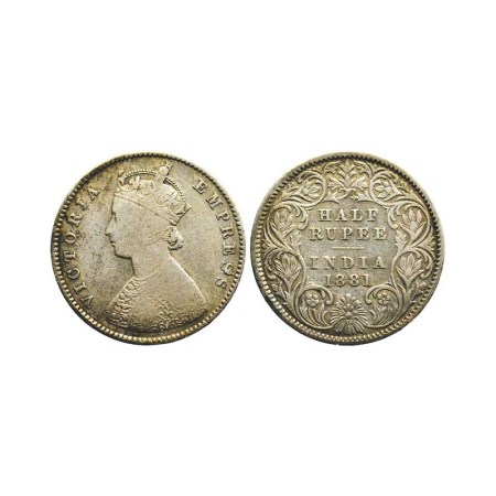 Victoria Empress, Silver ½ Rupee, 1881/Calcutta Mint, A/I, C incuse, F. Pridmore 265. Fine