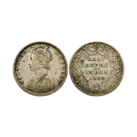 Victoria Empress, Silver ½ Rupee, 1882/Bombay Mint, B2/II Dot, F. Pridmore 290. Very Fine 
