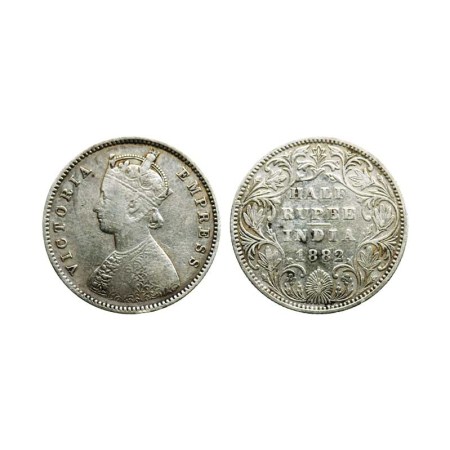 Victoria Empress, Silver ½ Rupee, 1882/Bombay Mint, A II, Bead. F. Prid 291. About Very Fi