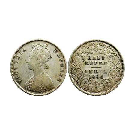 Victoria Empress, Silver ½ Rupee, 1884/Calcutta Mint, A/I, C incuse, F. Pridmore 268. Abou
