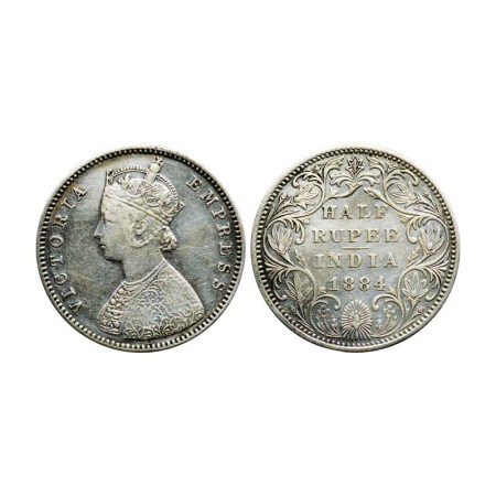 Victoria Empress, Silver ½ Rupee, 1884/Bombay Mint, Bead A II, F. Pridmore 292. Very Fine,