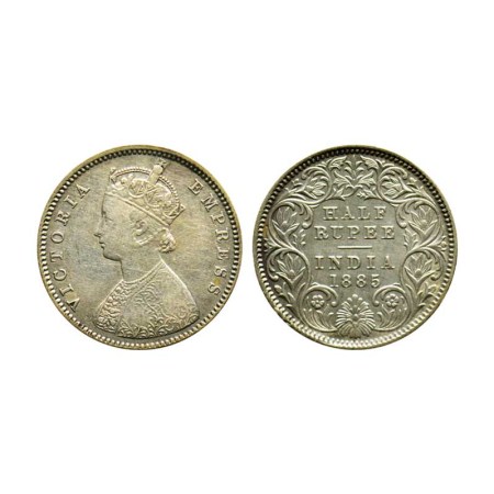 Victoria Empress, Silver ½ Rupee, 1885/Calcutta Mint, A/I, C incuse. F. Pridmore 269. Abou