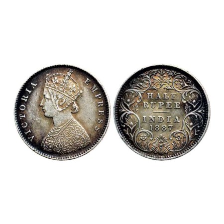 Victoria Empress, Silver ½ Rupee, 1887/Calcutta Mint, A I, F. Pridmore 271. Toned, Extra F