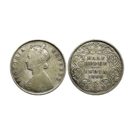 Victoria Empress, Silver ½ Rupee, 1888/Calcutta Mint, A I, F. Pridmore 272. Fine +, Rare.