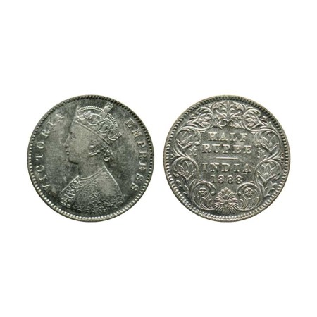 Victoria Empress, Silver ½ Rupee, 1888/Calcutta Mint, A/I, C incuse. F. Pridmore 272. Very