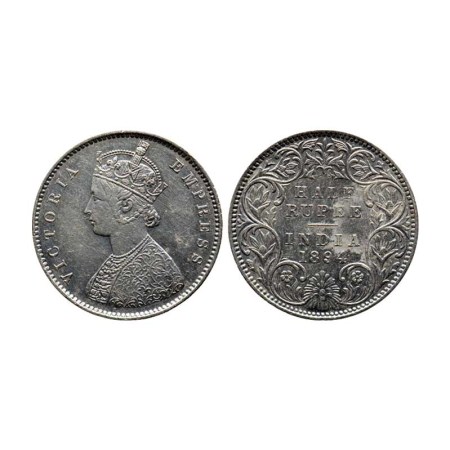 Victoria Empress, Silver ½ Rupee, 1894/Bombay Mint, A/I, B incuse. F. Pridmore 304. About 