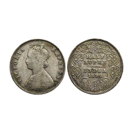 Victoria Empress, Silver ½ Rupee, 1896/Calcutta Mint, A/I, C incuse, F. Pridmore 279. Abou