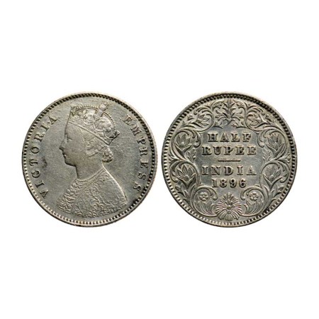 Victoria Empress, Silver ½ Rupee, 1896/Calcutta Mint, A I, c incuse, F. Pridmore 279. Abou