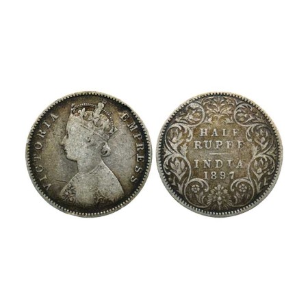 Victoria Empress, Silver ½ Rupee, 1897/Bombay Mint, A I, B incuse. F. Prid 305. Fine, Scar