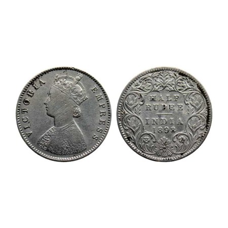 Victoria Empress, Silver ½ Rupee, 1898/Calcutta Mint, A/I, C incuse, F. Pridmore 281. Scra
