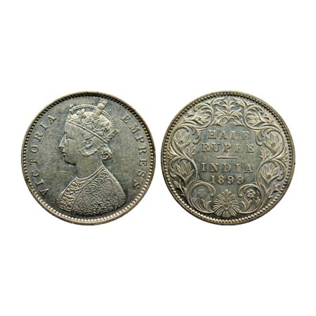 Victoria Empress, Silver ½ Rupee, 1899/Bombay Mint, A I, Reverse B. F. Pridmore 307. About