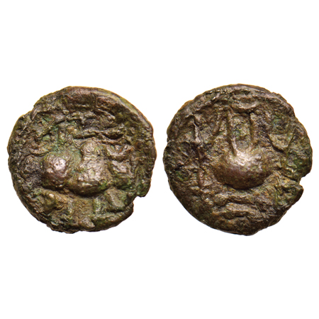 Post - Vakataka, Sri Rana, Vishnukundin type, Copper Base Alloy, 2.42gm, Obv: Bull walking